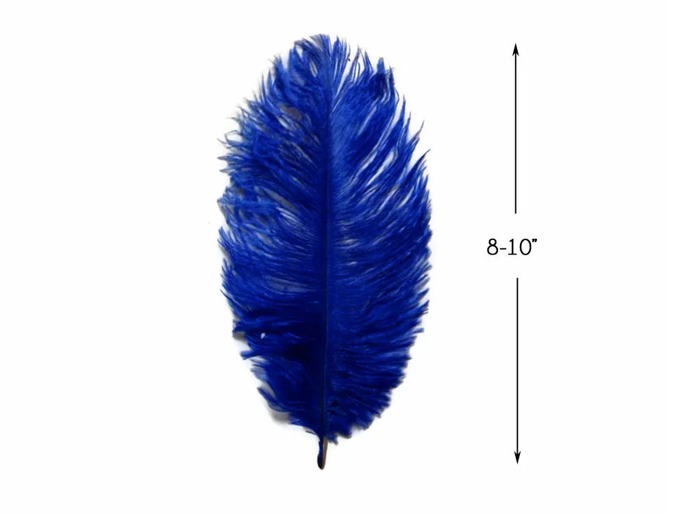 Single vibrant blue craft feather, 8-10 inches long, for DIY fashion and décor.