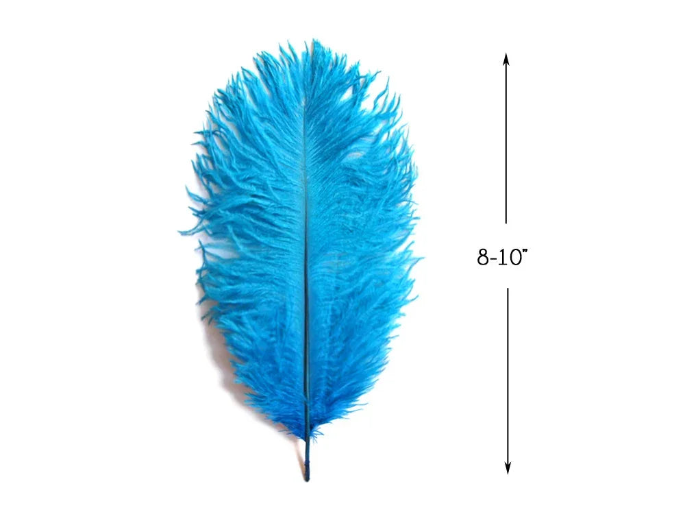 Vibrant bright blue craft feather, 8-10 inches long for DIY fashion and décor.