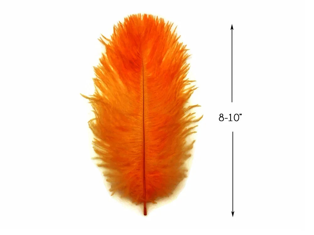 Vibrant orange craft feather, 8-10 inches long, for DIY fashion and decor.