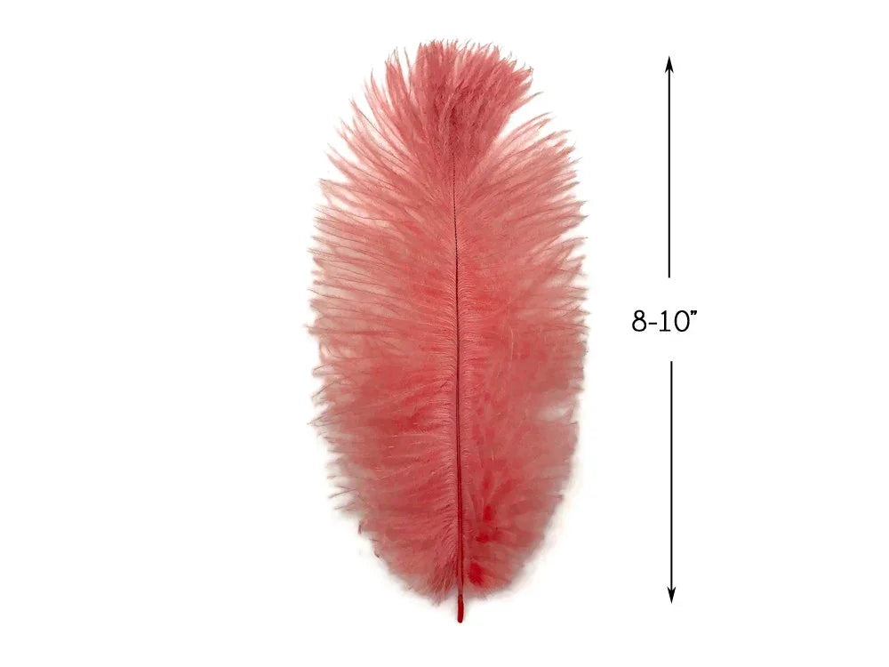 Single pink ostrich feather for crafts and fashion decor, 8-10 inches long.