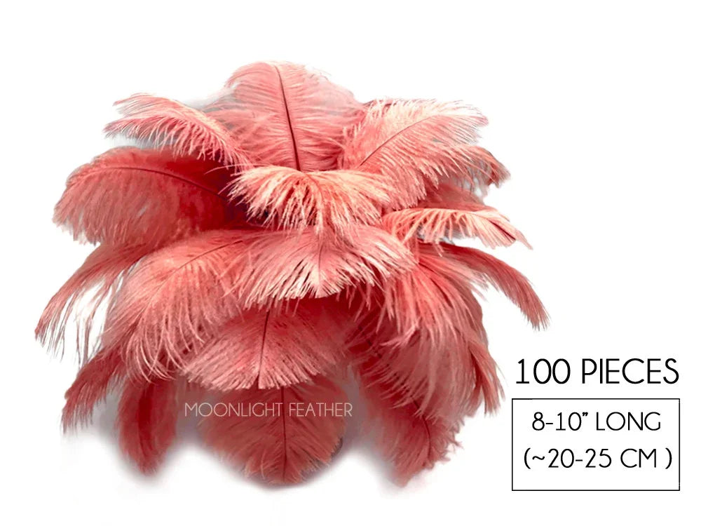 100 pieces of soft pink ostrich feathers, 8-10 inches long for crafts and fashion decor.
