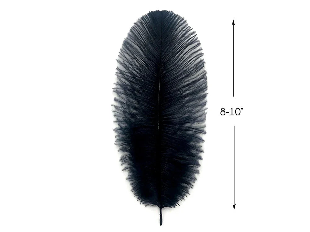 Large black decorative feather for crafts and fashion, 8-10 inches in length.