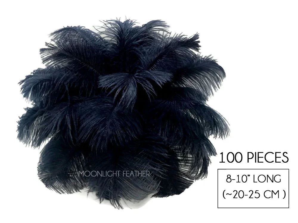 100 pieces of 8-10 inch long navy blue ostrich feathers for crafts and fashion décor.