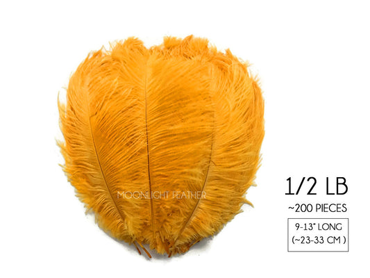 1/2 Lb. - 9-13" Golden Yellow Dyed Ostrich Body Drab Wholesale Feathers (Bulk)