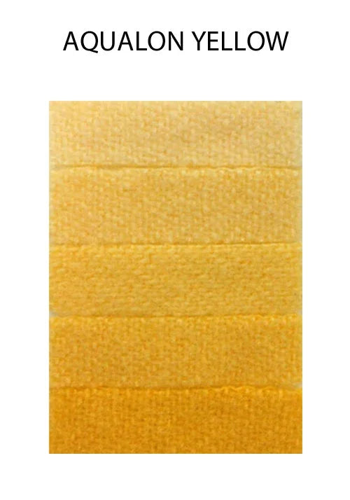Aqualon yellow textured fabric swatches in various shades of golden yellow.