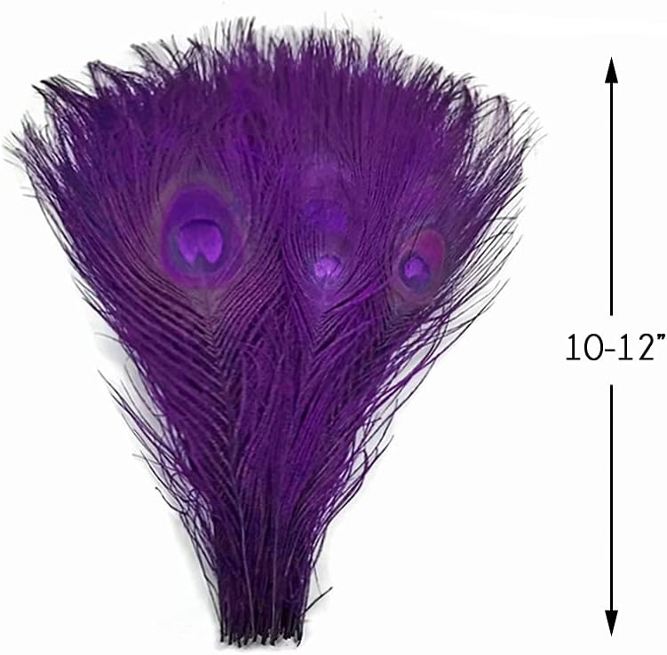 5 Pieces – Purple Bleached & Dyed Peacock Tail Eye Feathers 10-12” Long