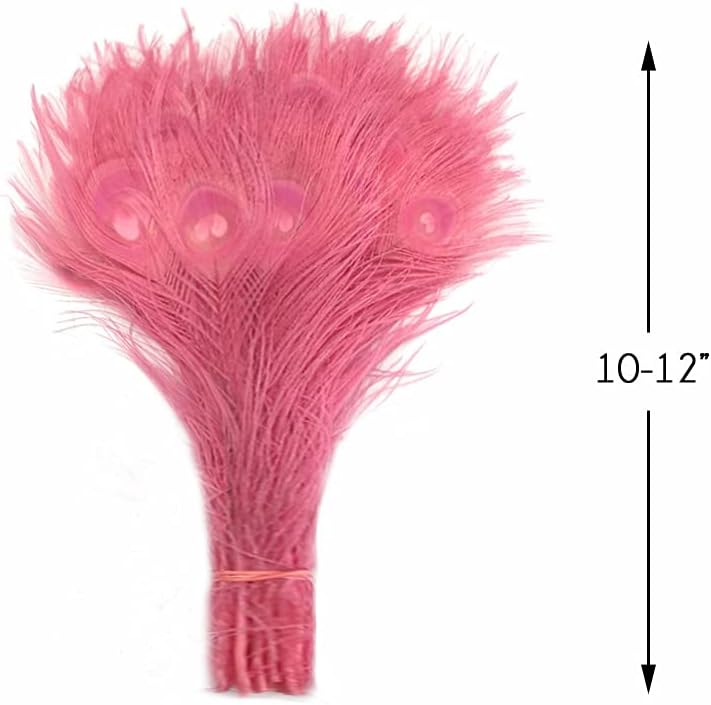 50 Pieces – Sweet Pink Bleached & Dyed Peacock Tail Eye Wholesale Feathers (Bulk) 10-12” Long