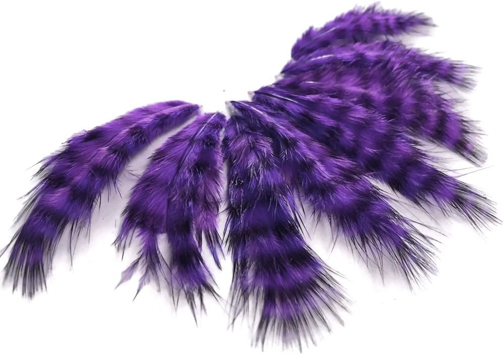1 Dozen - Purple Grizzly Mini Rooster Chickabou Fluff Whiting Hair Feathers