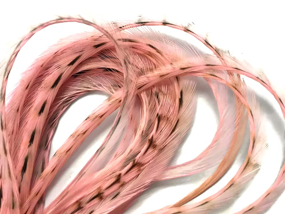 1 Dozen - Short Unique Pink Whiting Farm Rooster Saddle Hair Extension Feathers