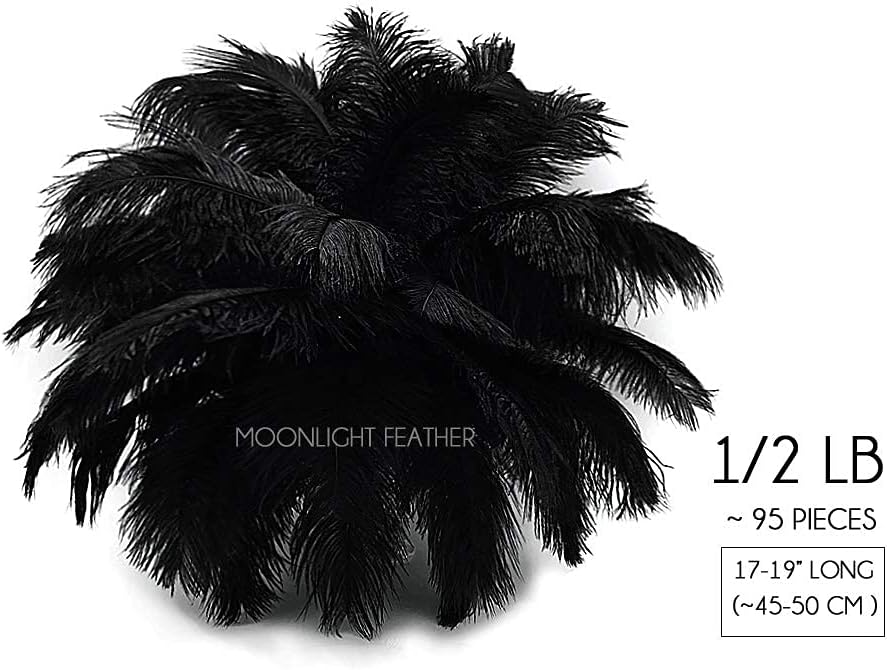 1/2 Lb. - 19-24" Black Ostrich Extra Long Drab Wholesale Feathers (Bulk)