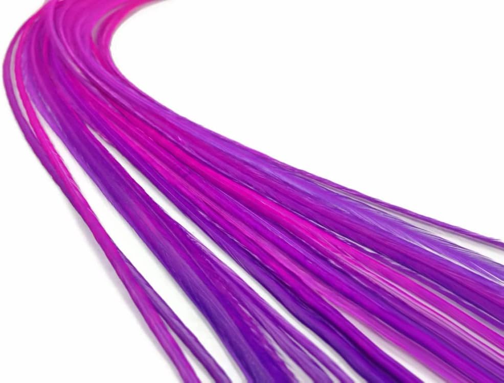 4 Pieces - XL Raspberry Blendz Ombre Thick Long Whiting Farm Rooster Hair Extension Feathers