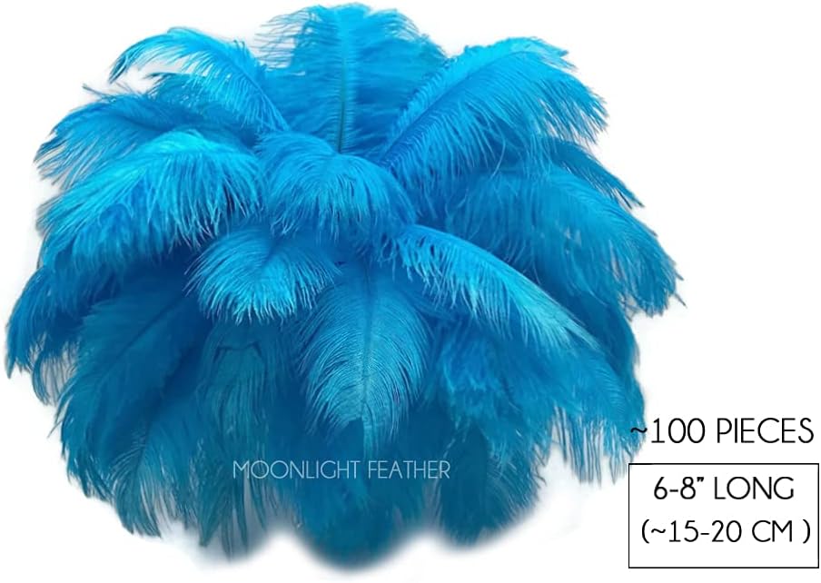 100 Pieces - 6-8" Turquoise Blue Ostrich Drab Wholesale Feathers (Bulk)