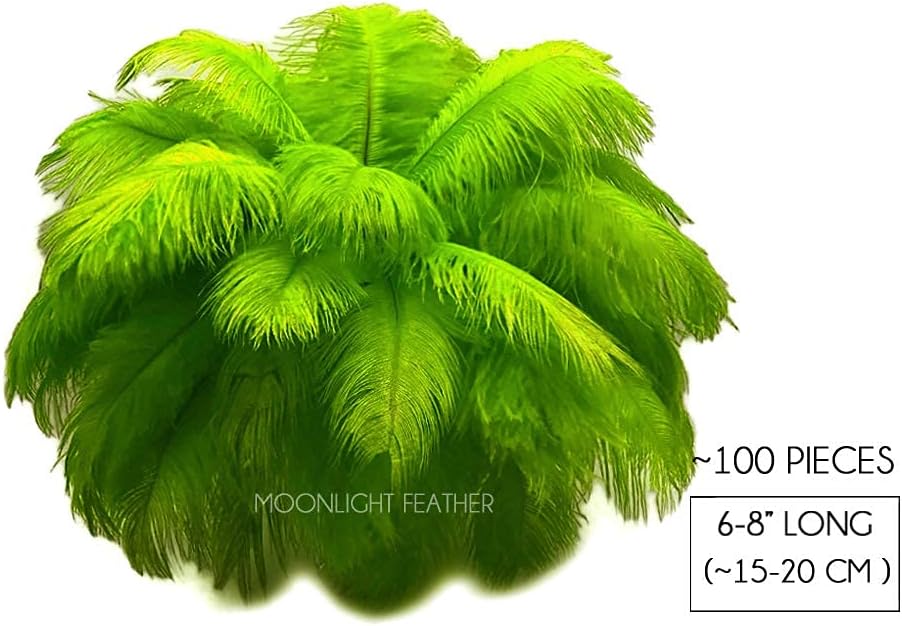 10 Pieces - 6-8" Lime Green Ostrich Dyed Drabs Body Feathers