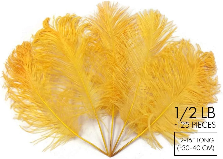 10 Pieces - 12-16" Golden Yellow Dyed Ostrich Tail Fancy Feathers