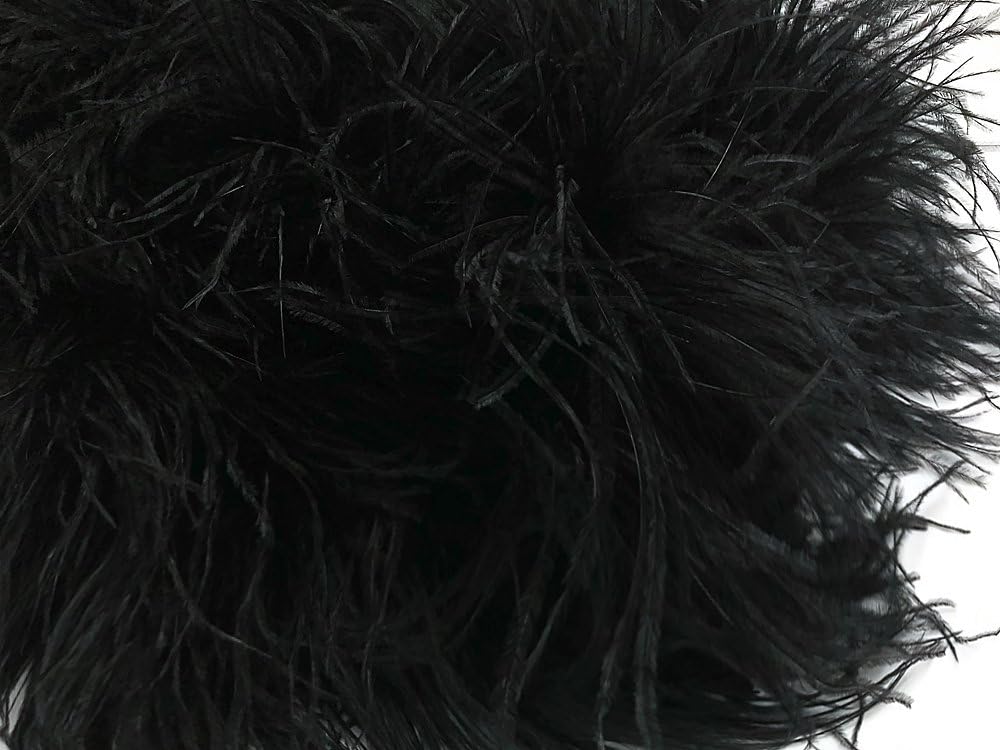 2 Yards - Black 2 Ply Ostrich Medium Weight Fluffy Feather Boa