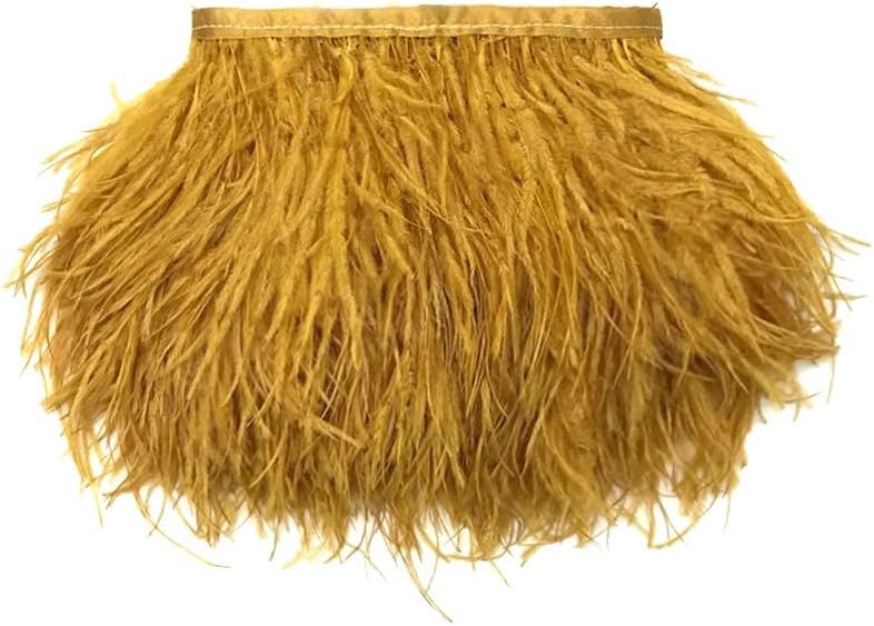 1 Yard - Antique Gold Ostrich Fringe Trim Wholesale Feather (Bulk)
