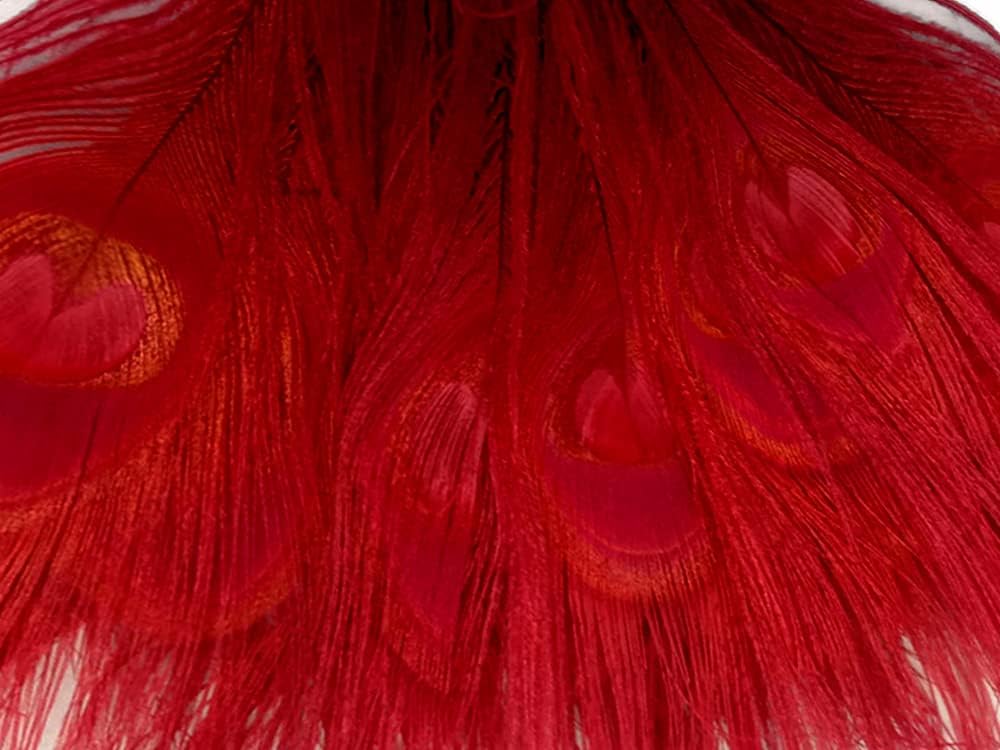 50 Pieces - 30-35" Red Dyed Over Natural Long Peacock Tail Eye Wholesale Feathers (Bulk)