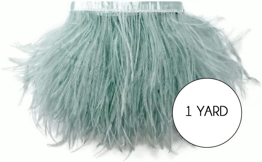1 Yard - Sage Green Ostrich Fringe Trim Wholesale Feather (Bulk)
