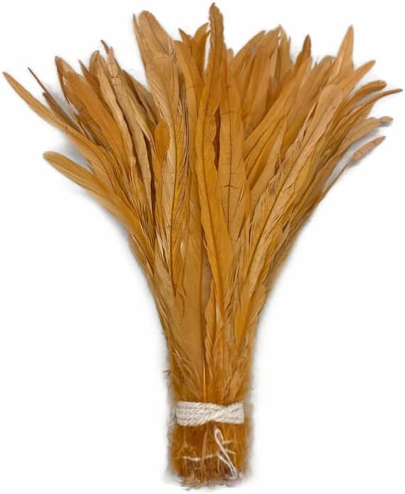 2.5 Inch Strip - 14-16" Antique Gold Strung Natural Bleach Coque Tails Feathers