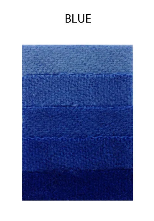 Five different shades of blue fabric swatches arranged in a vertical gradient.