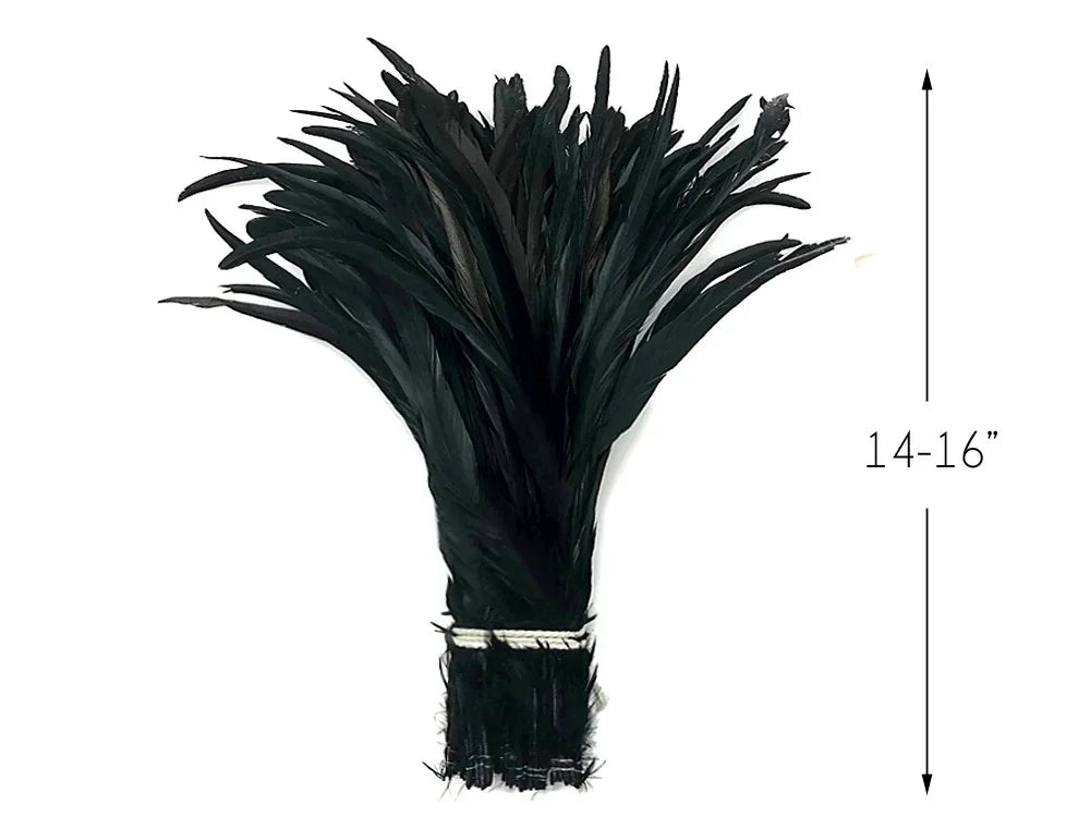 Bundle of 14-16 inch long black feathers for DIY crafts and fashion decor.