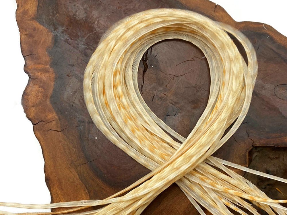 6 Pieces – Extra Long Bleached Grizzly Thin Long Whiting Farm Rooster Saddle Hair Extension Feathers Summer Craft 11.5”