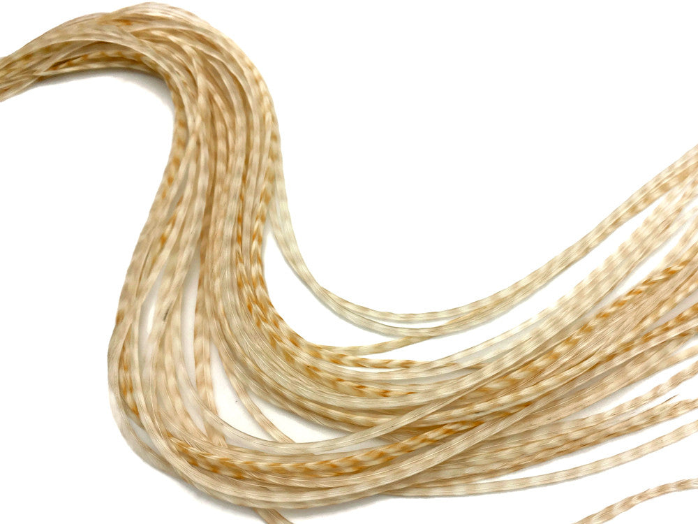 6 Pieces – Extra Long Bleached Grizzly Thin Long Whiting Farm Rooster Saddle Hair Extension Feathers Summer Craft 11.5”