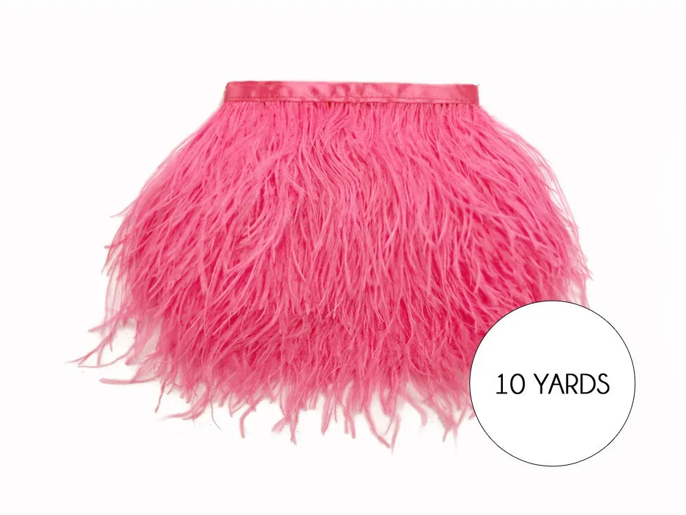 10 yards of vibrant pink ostrich feather trim for fashion and DIY crafts.