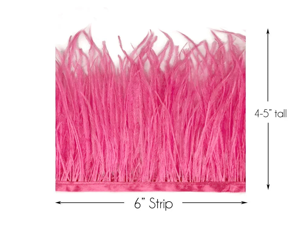 6-inch pink feather trim strip, 4-5 inches tall for DIY fashion and crafts.