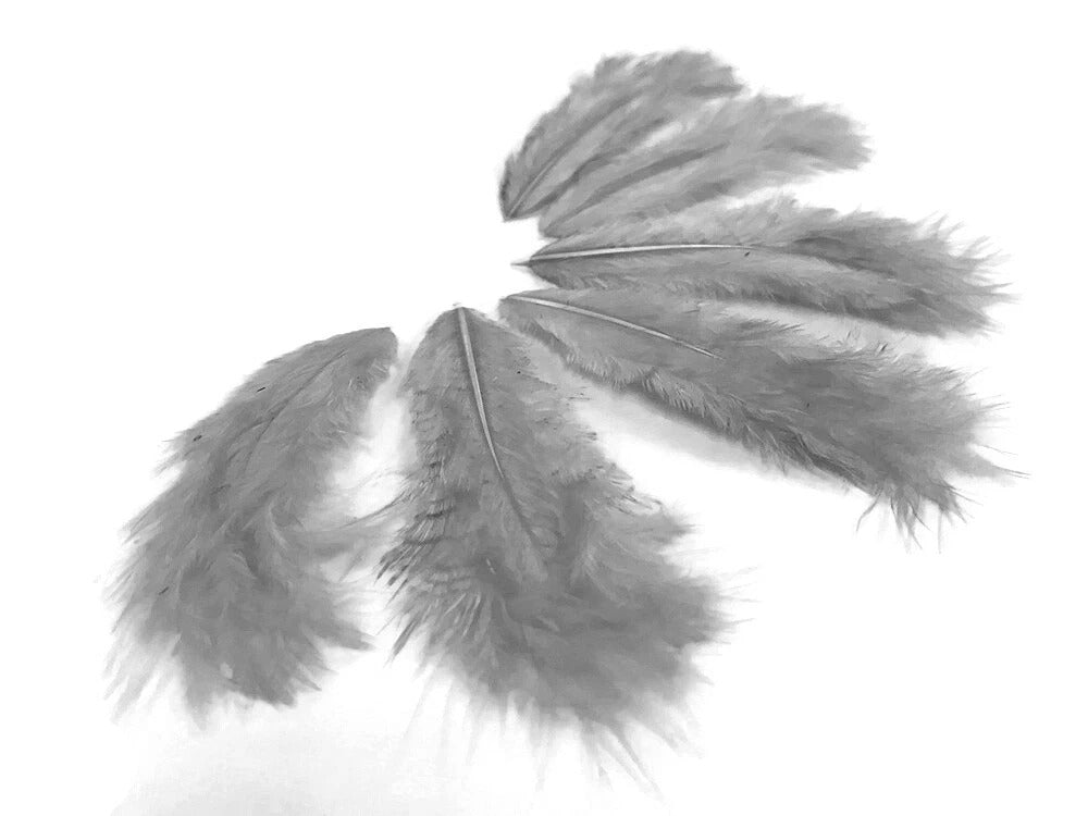 1 Dozen - Solid Silver Gray Mini Rooster Chickabou Fluff Whiting Hair Feathers