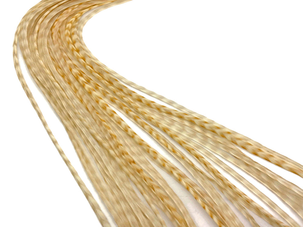 6 Pieces – Extra Long Bleached Grizzly Thin Long Whiting Farm Rooster Saddle Hair Extension Feathers Summer Craft 11.5”