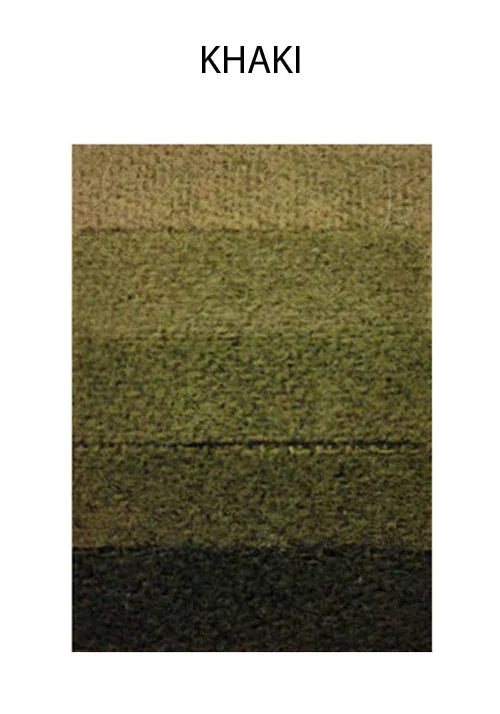 Khaki colored textured fabric swatch with earthy olive and brown tones.