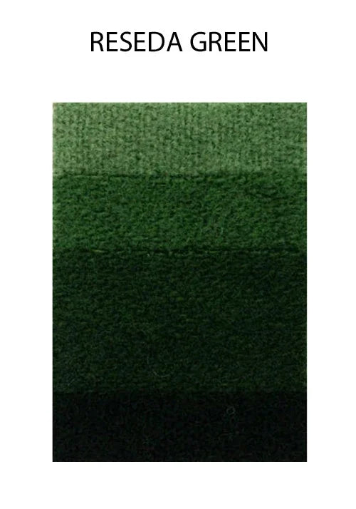 Reseda green textured fabric swatch in four varying shades of dark forest green.