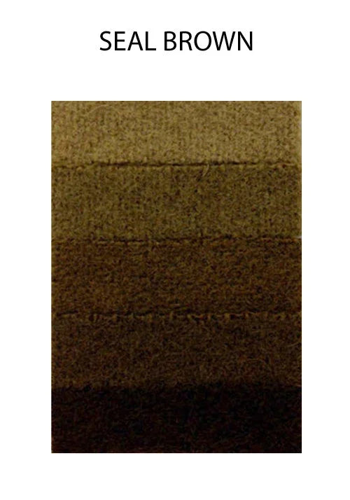 Seal brown textured feather color swatch showing various dark brown shades.