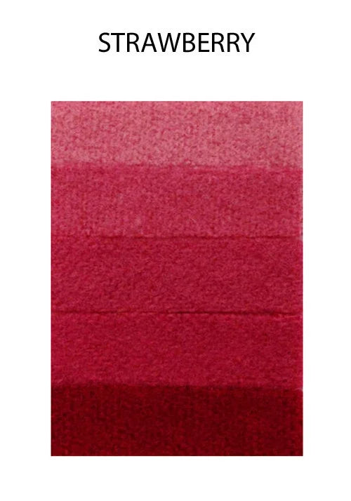 Strawberry red color swatch gradient from light pink to deep burgundy.