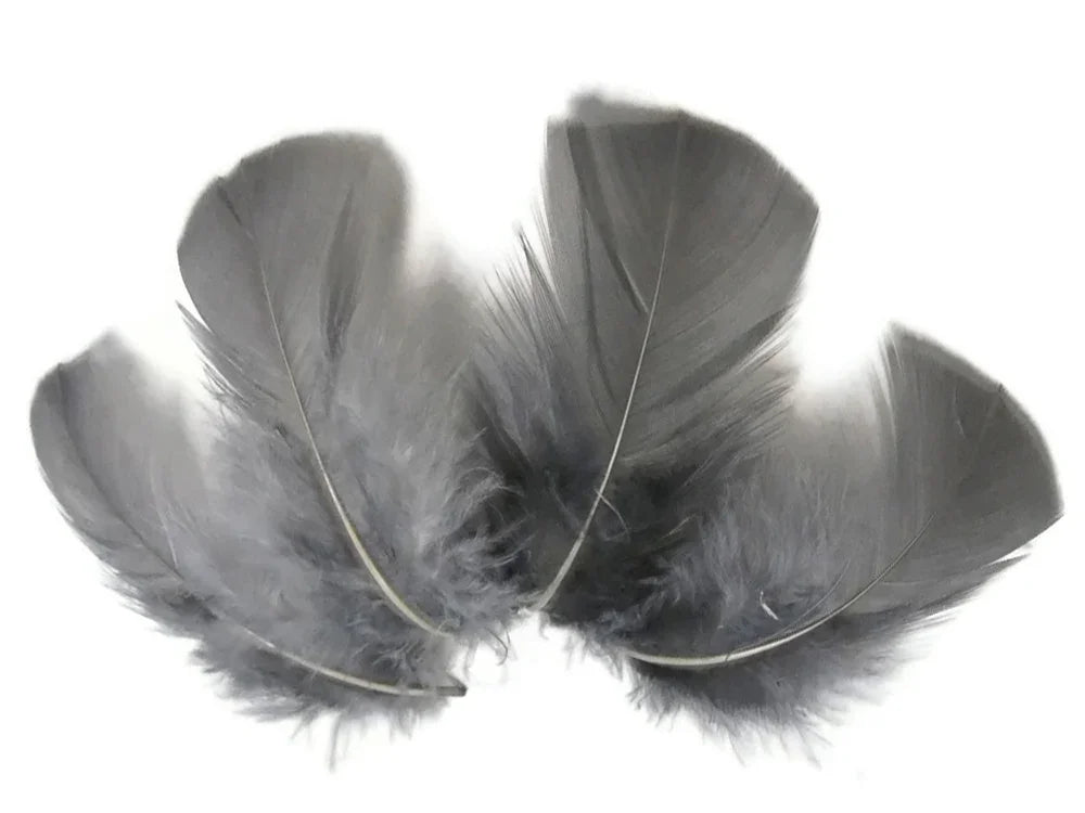 Soft grey craft feathers for DIY fashion and decor accessories.