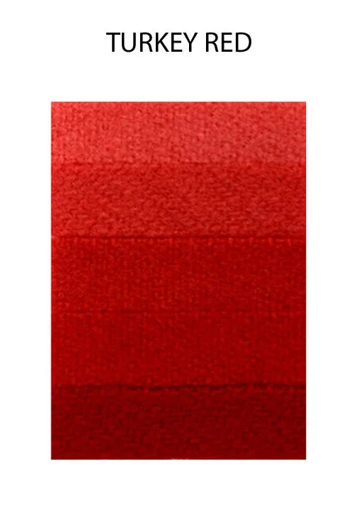 Turkey red fabric swatch showing vibrant red textile texture.