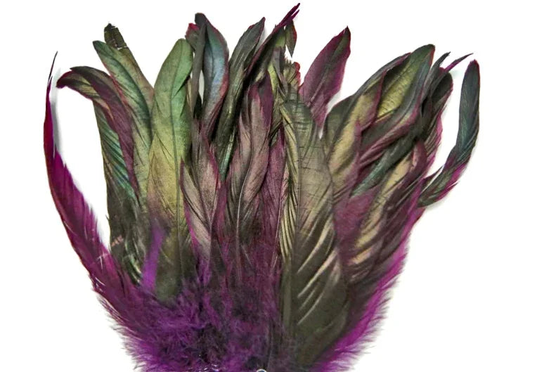 1/2 Yard - 8-10" Purple Half Bronze Natural Dyed Coque Tail Strung Wholesale Feathers (Bulk)