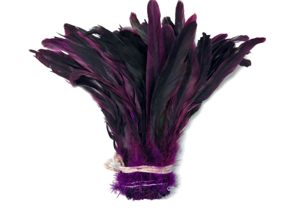 2.5 Inch Strip - 8-10" Purple Half Bronze Natural Dyed Coque Tail Strung Feathers