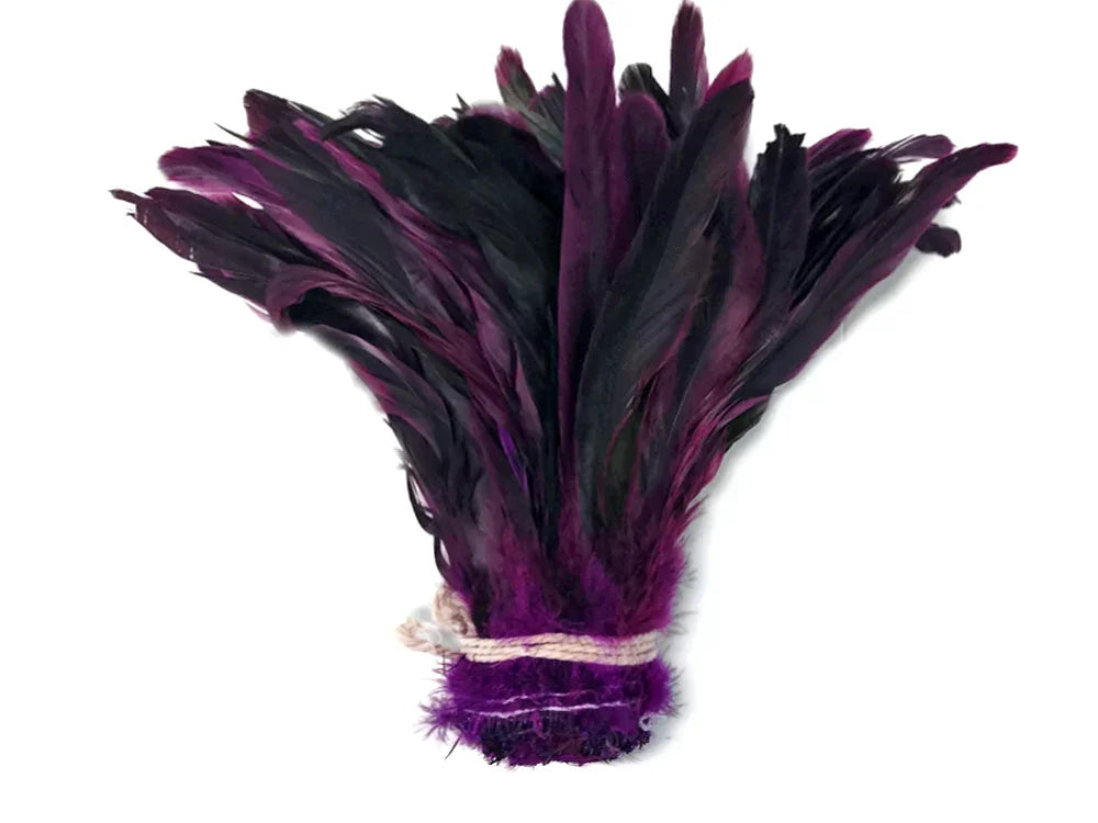 2.5 Inch Strip - 8-10" Purple Half Bronze Natural Dyed Coque Tail Strung Feathers