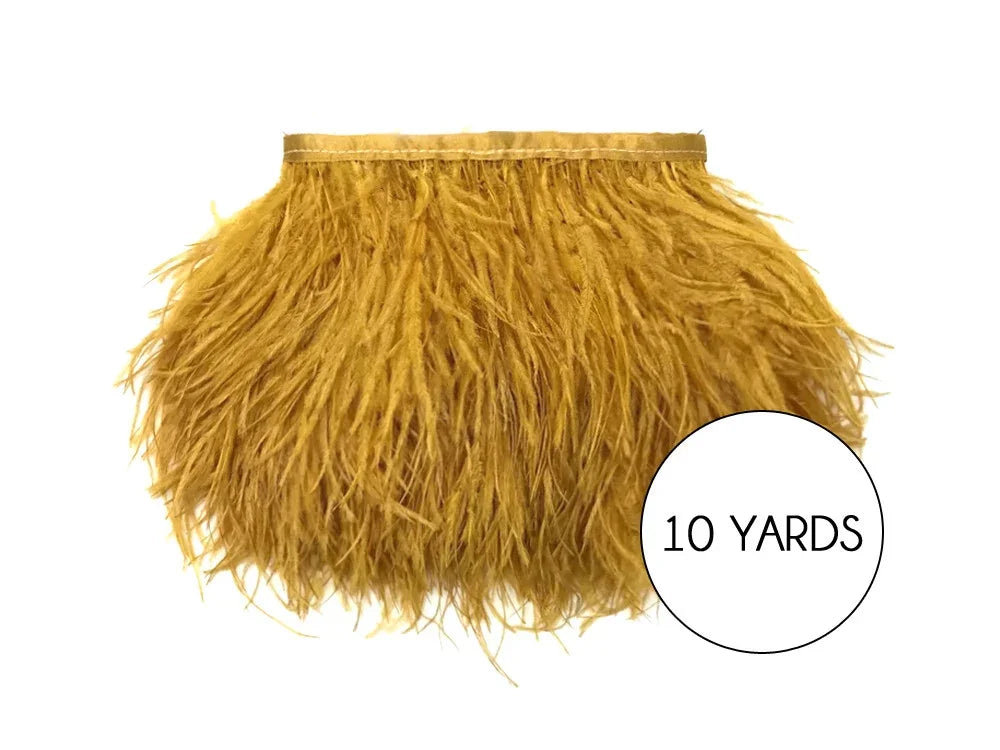 10 yards of mustard yellow ostrich feather trim for fashion and DIY crafts.
