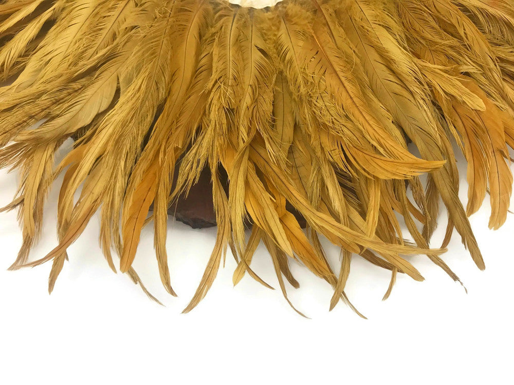 1 Yard - 10-12" Antique Gold Bleach & Dyed Coque Tails Long Feather Trim (Bulk)