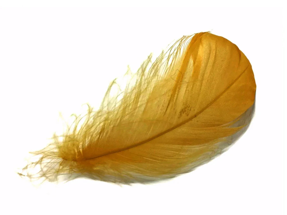 Single vibrant golden yellow feather for DIY crafts and fashion decor