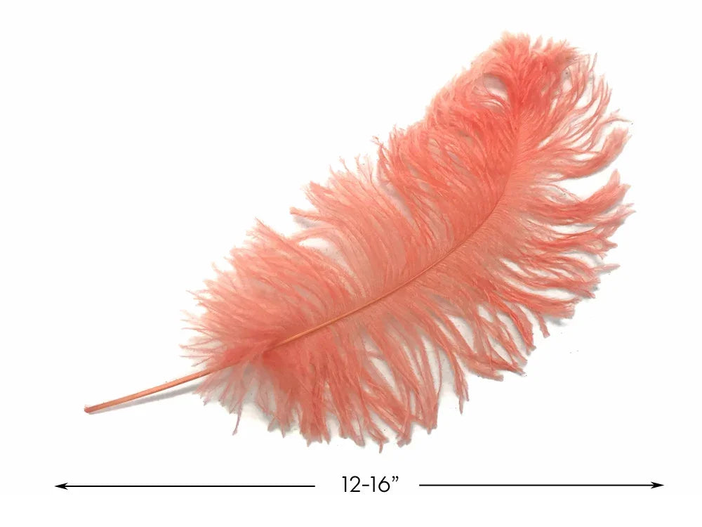 Peach ostrich feather for crafts and fashion decor, 12-16 inches long