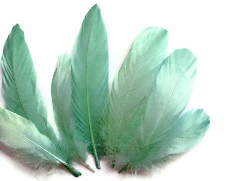 Soft mint green feathers for DIY crafts, fashion accessories, and creative decor.