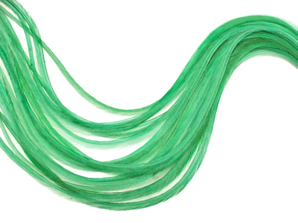 Vibrant green dyed feathers for fashion and DIY craft supplies.