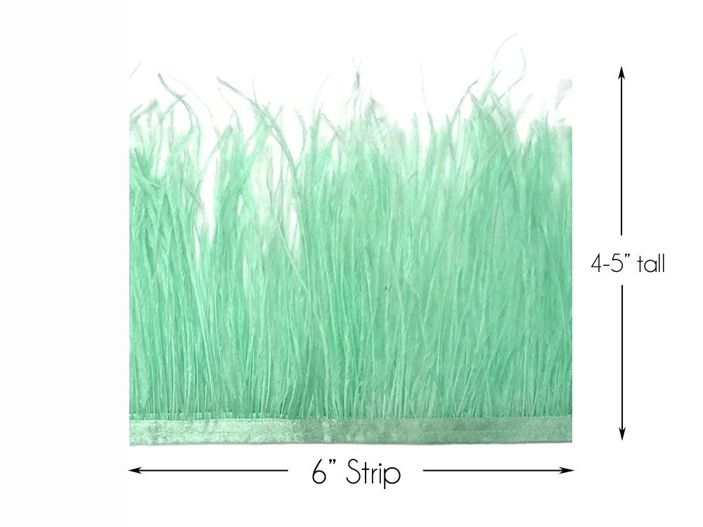 6-inch mint green feather trim strip, 4-5 inches tall for crafts and fashion decor