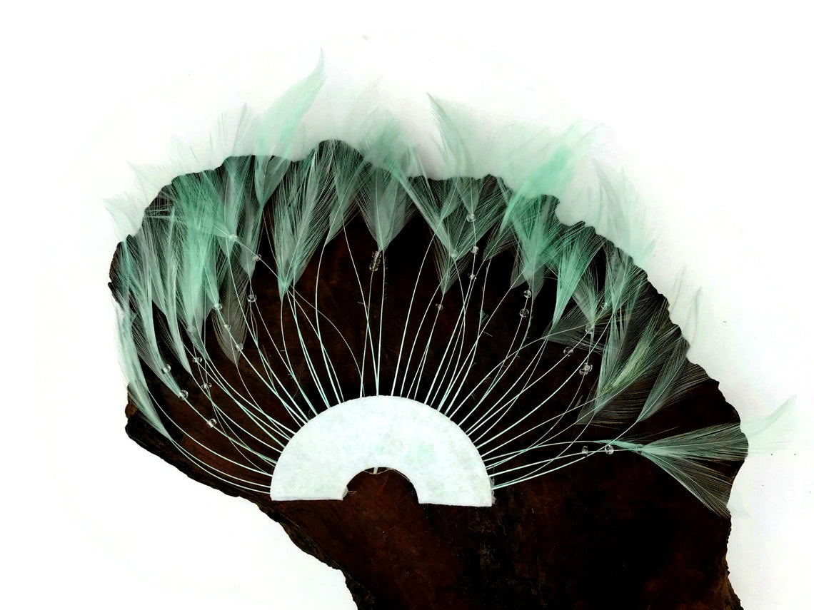 1 Piece - Aqua Half Beaded Pinwheel Stripped Rooster Hackle Feather Pads
