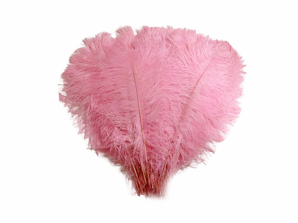 10 Pieces - 12-16" Light Pink Dyed Ostrich Tail Fancy Feathers