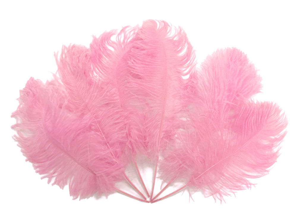 10 Pieces - 12-16" Light Pink Dyed Ostrich Tail Fancy Feathers